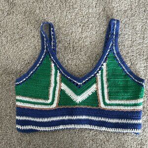 2-Piece Crochet Set | Green & Blue Striped Skirt + Crop Top | Boho Festival